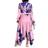 Elegant Dresses for Woman 2024 Turn Down Collar Single Breasted Belt Waisted Ankle Length Asymmetic Birthday Party Dinner Dress