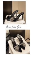 Designer Summer Pointed Toe High Heel Crystal Slippers for Women Fashion Slip-On Sexy Stripper Thin Heel Dress Slides