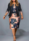 Dress Two Piece Set Short 3/4 Sleeve Top Big Size Wrap Hip Dress Suit Women Clothing 2023 New Arrivals Elegant 2 Piece Set