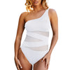 Plus Size Swimsuits Women One Shoulder Slim Swimwear For Women Mesh Solid Black Red Blue Push Up Padded Bathing Suits M-3xl 4xl