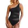 Plus Size Swimsuits Women One Shoulder Slim Swimwear For Women Mesh Solid Black Red Blue Push Up Padded Bathing Suits M-3xl 4xl