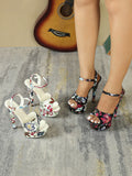 Women's Flower Platform Summer Catwalk Model High Heels Thin Heel Sexy Waterproof Table 15cm Super Sandals  LFD-8661-W5