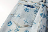Top quality jeans Men Fashion High street Wash blue print letters Fashion Repair Low Rise Stretch Skinny Trousers Brand pants
