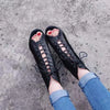 Lace-Up Sandals Heels 9CM Women's Shoes Summer 2024 Trend Black Sexy Peep Toe Boots Fashion Cloth Stilettos Jazz Dance Female