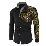 Men's Business Shirts Men Dress Shirt Casual Streetwear Black Gold Stamping Printed Shirt Design Turn Down Collar Male Tops