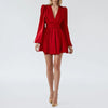 Elegant Women's Red Dresses 2024 Autumn New  Dress V-neck Sexy Short Skirts Parti Elbiseleri Kleider Damen Vestidos Para Festas