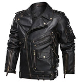PLUS Size Leather Coats Male Luxury Brand Winter Mens Fashion Motorcycle PU Leather Jacket Cool Zipper Pockets Leather Jacket