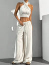 Women's Clothing Summer Casual Solid Color 2 Piece Set New Backless Cross-chest Wrapping Sexy Tank Top & Wide-leg Trousers Pants