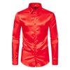 Nightclub Dress Red Satin Shirts Men Clothing Silk Like Long Sleeve Roupas Masculinas Mens Sexy Wedding Party Button Up Shirts