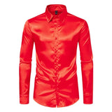 Nightclub Dress Red Satin Shirts Men Clothing Silk Like Long Sleeve Roupas Masculinas Mens Sexy Wedding Party Button Up Shirts