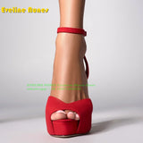 Peep Toe Platform Buckle Strap Red Sandals Pointed Toe Thin Heel Slingback Sexy Women Runway Show Shoes Spicy Girl Party Trend