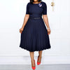 New Plus size women's Summer Style Elegant Ladies  fashion short sleeve pleated high waist Dresses ladies  dress for women