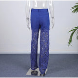 Plus Size Women's Stretch Denim Jeans With Cut-Out Lace Splicing Summer New High Waist Wide Pants Elegant Female Chic Trousers