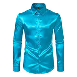 Nightclub Dress Red Satin Shirts Men Clothing Silk Like Long Sleeve Roupas Masculinas Mens Sexy Wedding Party Button Up Shirts