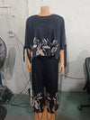 Plus size Two Piece Sets Women Outfit Summer Fashion Plants Print Split Sleeve O-Neck Top Straight Leg Pants Set Streetwear
