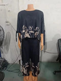 Plus size Two Piece Sets Women Outfit Summer Fashion Plants Print Split Sleeve O-Neck Top Straight Leg Pants Set Streetwear