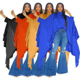 SOMO Plus Size Women Clothes Pleated Long Cape Shirt Bat Full Sleeve Irregularity Blouse Top One Size Loose Dropshipping 2023