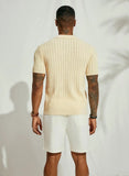 Men's Casual Tops Summer Cool Knitted Men's Shirt Short Sleeve Lapel Solid Color Hollow Breathable Men's Clothing