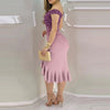 Women'S Party Dress Sexy Off Shoulder Split Ruffle Solid Bodycon Knee-Length Dress Fashion Glitter Party Elegant Dresses Vestido