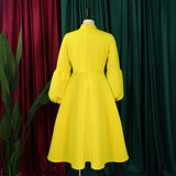 Elegant Dresses for Women Bow Collar Full Sleeve High Waisted Pleated Mid Calf Luxury Birthday Party Dinner Vestidos Mujer Dress