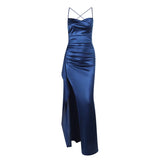 Women's Party Long Dresses Party Sexy Slim Fit Slit Satin Suspender Evening Dress Maxi Dress Sexy Female  Robe Vestidos
