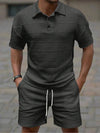 Stylish Short Sleeve Two Pieces Outfits Mens Summer Fashion Plaid Jacquard Lapel Polo Shirt And Shorts Sets Men Two Pieces Suit