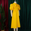 Elegant Party Dresses for Woman 2024 Luxury Bow Collar Short Sleeve High Waisted A Line Pleated Ankle Length Birthday Party Robe