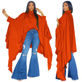 SOMO Plus Size Women Clothes Pleated Long Cape Shirt Bat Full Sleeve Irregularity Blouse Top One Size Loose Dropshipping 2023