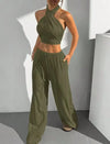 Women's Clothing Summer Casual Solid Color 2 Piece Set New Backless Cross-chest Wrapping Sexy Tank Top & Wide-leg Trousers Pants