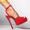 Peep Toe Platform Buckle Strap Red Sandals Pointed Toe Thin Heel Slingback Sexy Women Runway Show Shoes Spicy Girl Party Trend