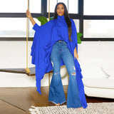 SOMO Plus Size Women Clothes Pleated Long Cape Shirt Bat Full Sleeve Irregularity Blouse Top One Size Loose Dropshipping 2023