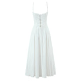 Women Dress 2025 New Fashion Summer Vintage White Lace-Panelled Cotton Dresses for Women Elegance Chic Ladies Midi Dress