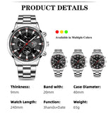 Fashion Mens Sports Watches Men Business Stainless Steel Quartz Watch Luxury Man Casual Calendar Luminous Clock Reloj Hombre