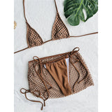 S - XL Mesh Fishnet Skirt Halter Bikini Female Swimsuit Women Swimwear Three-pieces Bikini set Bather Bathing Suit Swim V4889