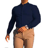 Men's  Casual Shirt Slim Fit Micro-elastic Long Sleeve Comfortable Versatile Stand Collar Tops Camisas  Men Dress Shirt
