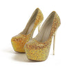 Sexy Platform Shallow Shoes Woman Pumps Round Head Bling Sequins Slip-On Ultra Thin High Heels Party Wedding Shoe Zapatos