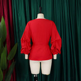 Fashion Blouse for Women 2024 Slash Neck Full Sleeve Sashes Solid Elegant African Ladies Luxury Designer Fashion Shirts Tops