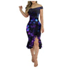 Women'S Party Dress Sexy Off Shoulder Split Ruffle Solid Bodycon Knee-Length Dress Fashion Glitter Party Elegant Dresses Vestido