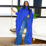 SOMO Plus Size Women Clothes Pleated Long Cape Shirt Bat Full Sleeve Irregularity Blouse Top One Size Loose Dropshipping 2023