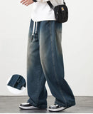Plus Size M-8XL Baggy Jeans Men's Blue Black Streetwear Elastic Waist Y2K Trousers Fashion Straight Leisure Wide Denim Pants
