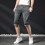 Mens Short Jeans Summer New Bermuda Casual Stretch Blue Knee Length Cropped Pants Slim Male Denim Shorts