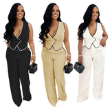 Women Clothing Fashion Elegant Sets Casual V-Neck Button Down Tops and Long Pants Suit 2025 Summer Loungewear 2piece Set Outfits