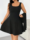 Plus Size Sets  Knitted Suit A-Line Dress Hooded Long-Sleeved Top Vest A-Line Skirt Set Stylish Elegance Elastic Fabric Comfort