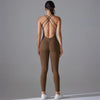 Plus Size S-XL Back V Bodysuits Sports Women Gym Rompers Yoga Set Scrunch Legging Workout One-Piece Jumpsuit Suit Active Wear