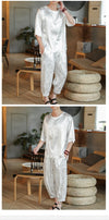 M-5XL Plus Size Mens Ankle Pants Sets 2 Piece Outfits Chinese Style Summer Streetwear Tracksuits Casual Shirt and Pants Set Male