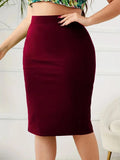 2025 Summer Plus Size Solid Slim Skirt, Casual High Waist Slit Skirt, Women's Plus SizeClothing