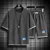 2025 Summer New Fashion Trend Men's Casual Relaxed Comfortable High Quality Plus-Size Two-Piece Sets M-5XL Checkered Sports Suit