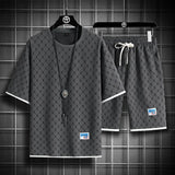 2025 Summer New Fashion Trend Men's Casual Relaxed Comfortable High Quality Plus-Size Two-Piece Sets M-5XL Checkered Sports Suit