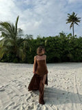 Mozision Elegant Strapless Sexy Maxi Dress For Women Gown With Scarf Off-shoulder Sleeveless Backless Split Beach Long Dress