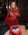 Women Sexy Red 3D Flowers Dress Sets Y2K Fishbone Bandage Adjustable Tube Top Flower Mini Skirt Suit High Street Women Outfits